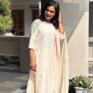 Button-Front Anarkali Kurti Set with Dupatta